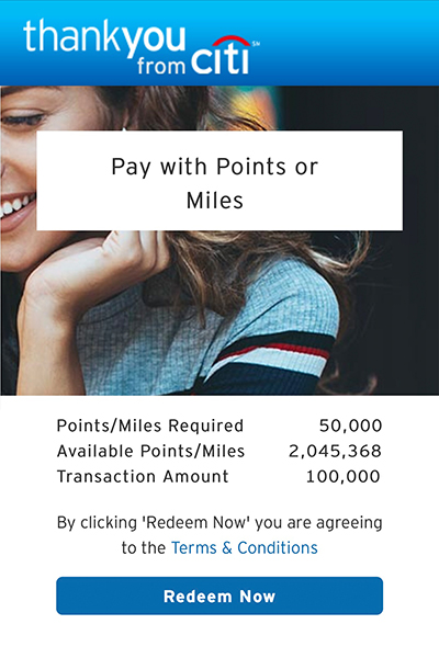 Click on the link and select the number of points or miles to redeem.